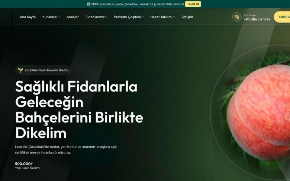 Okaylar Fidan web sitesi ana sayfası