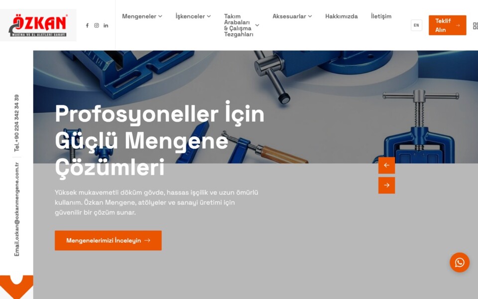 Özkan Makina web sitesi ana sayfası