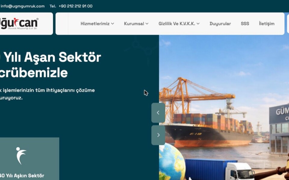 Uğurcan Gümrük web sitesi ana sayfası